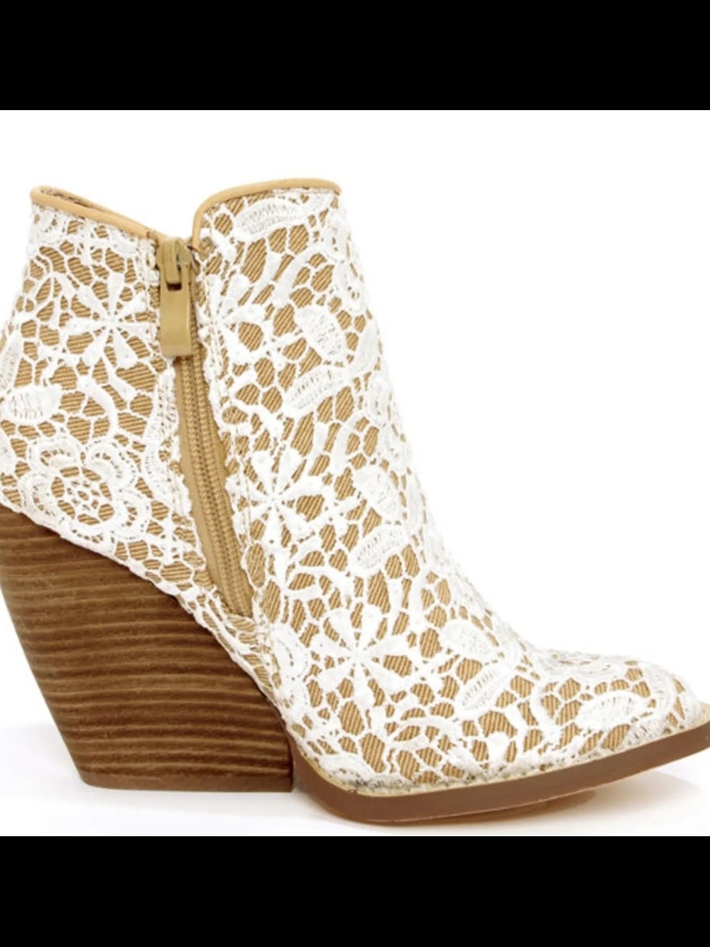 Very Volatile White Lace Ankle Booties with Tan Base
